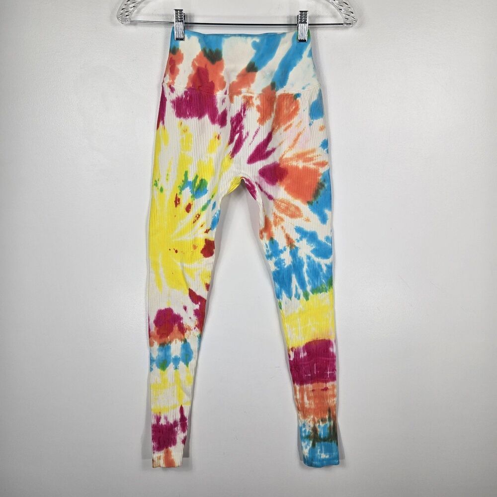 Spiritual‎ Gangster Women's Size XS/S Rainbow Tie Dye Ribbed Leggings